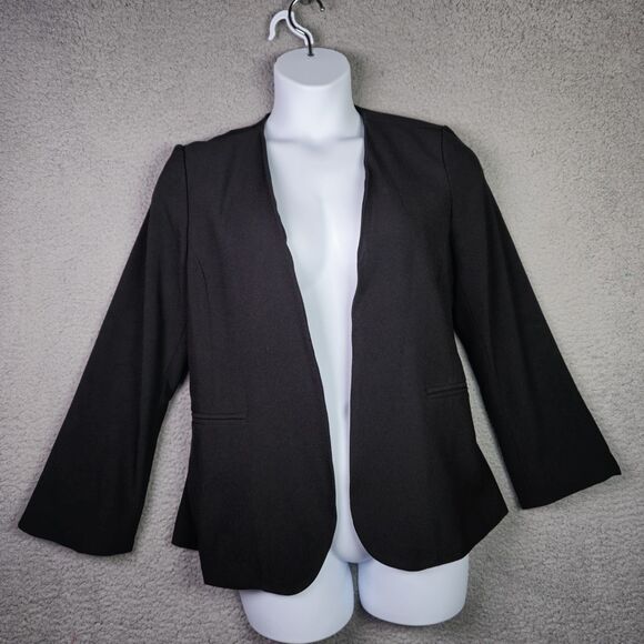 Adrienne Vittadini Black Blazer Jacket L Classic Structured Open  Minimalist - Picture 1 of 11